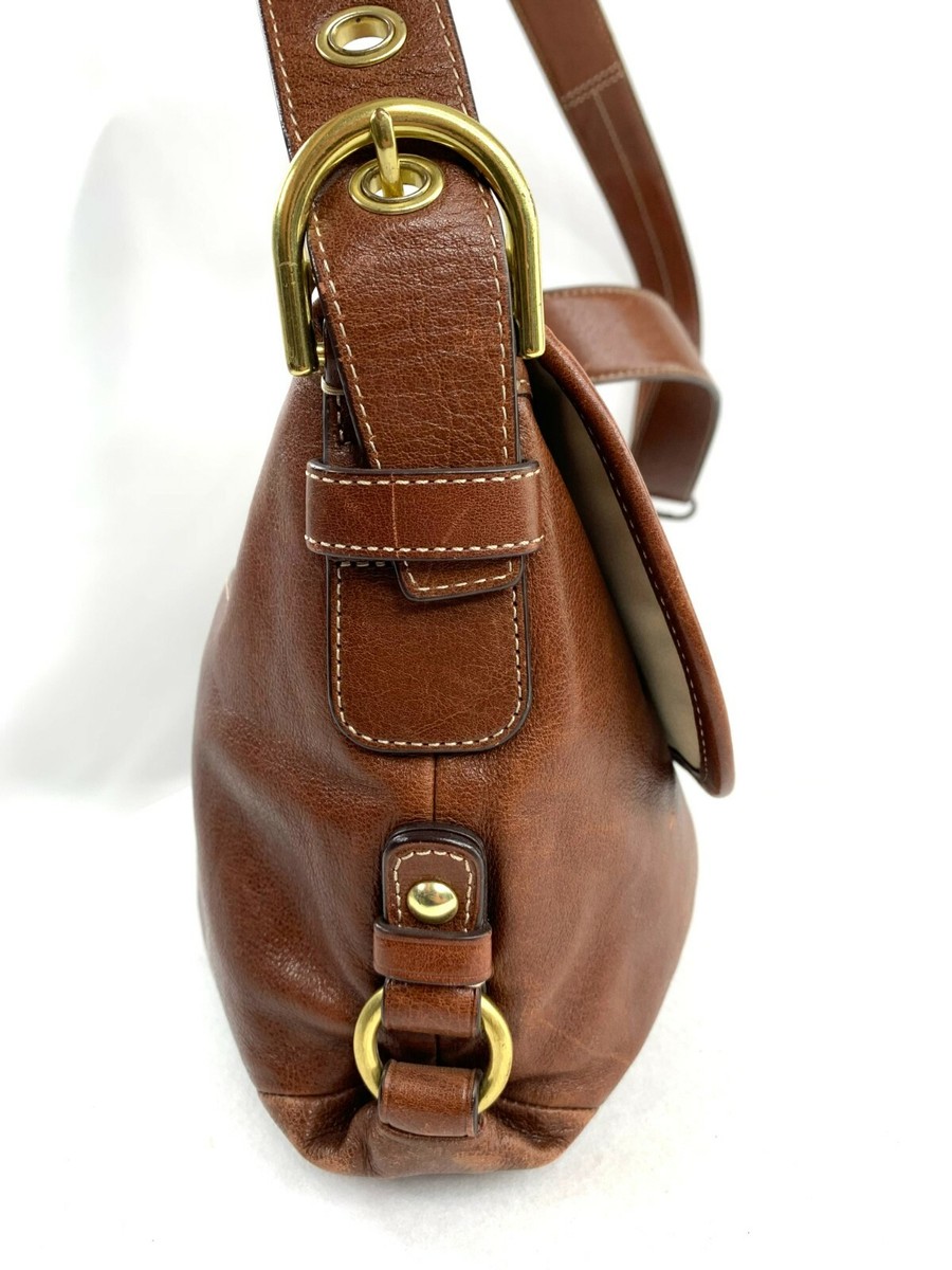Coach Z Brown Leather Z23987 Medium Flap Shoulder Duffle Bag