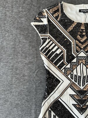 Express Dress Womens Extra Small White, Black, Gold Sequin Design Clothing NWT Express Dress Womens Extra Small White, Black, Gold Sequin Design Clothing NWT