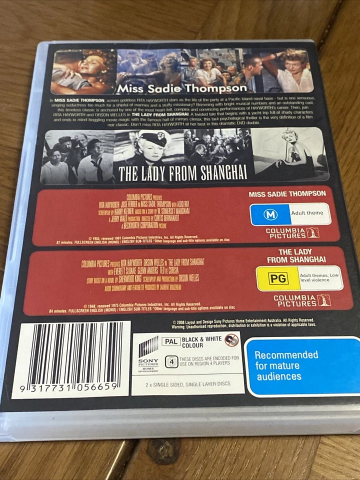 Miss Sadie Thompson & The Lady From Shanghai Rita Hayworth DVD’s Region 4 - image 2 of 4