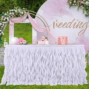 white ruffle table skirt