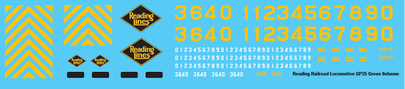 HO Scale - Reading Locomotive GP35 Green Scheme Decals