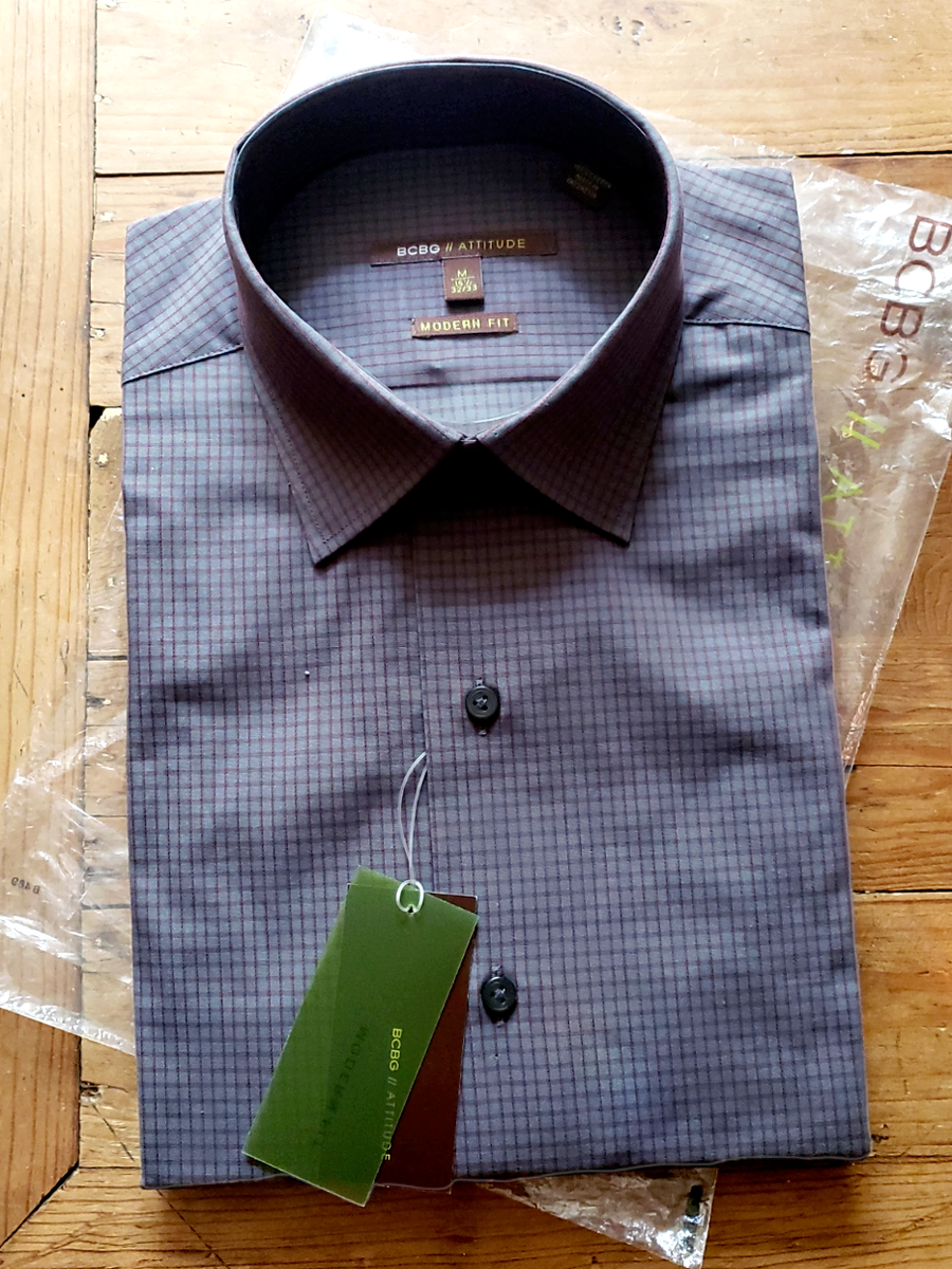 bcbg dress shirt BCBG ATTITUDE Mens DRESS SHIRT Smokey Long Sleeves Modern Fit Button Down  Medium