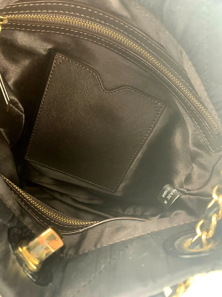 DKNY Crossbody Purse Black Quilted Nylon Leather Chain Strap - Image 3 of 4