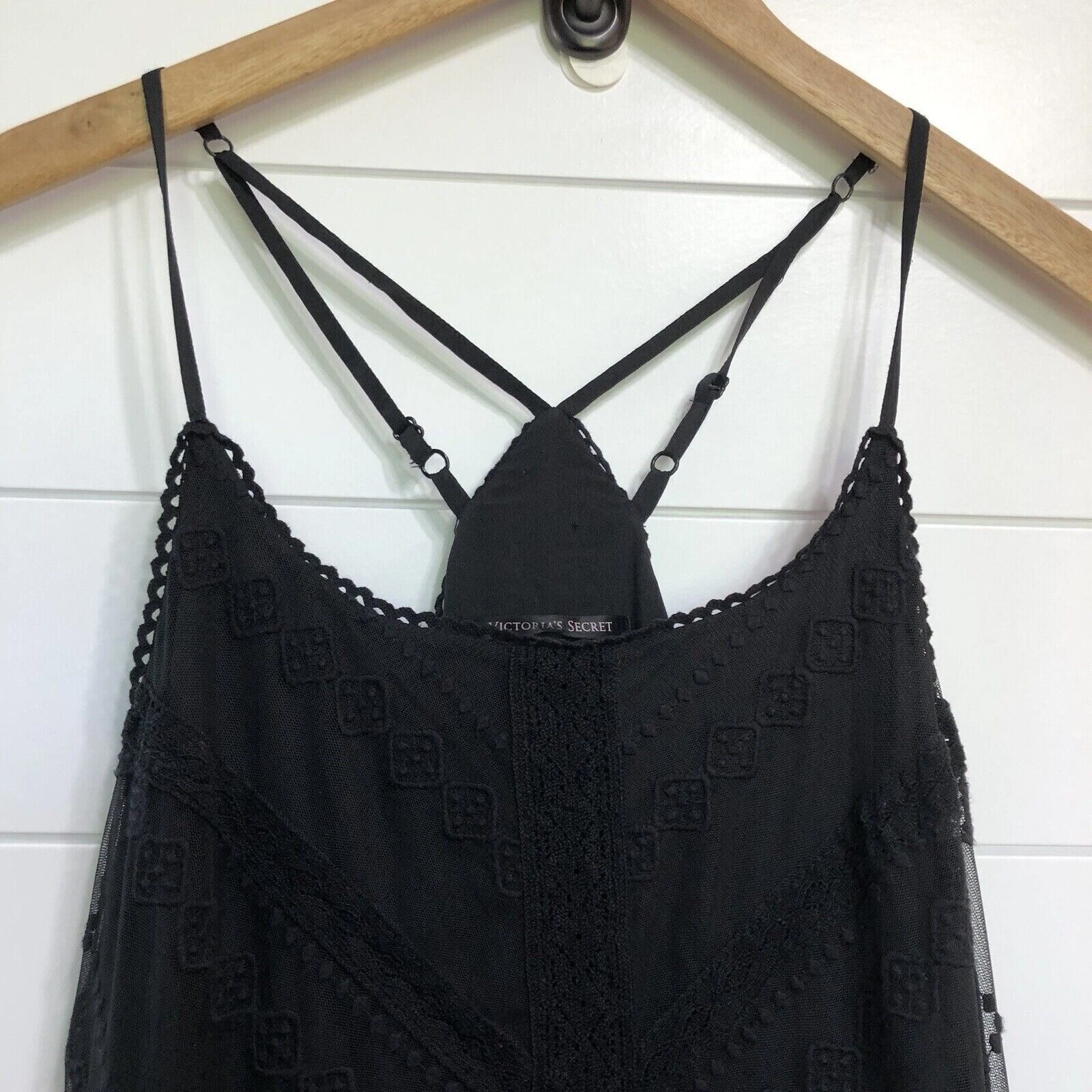 UNDERCOVER Maxi abito donna Victorias Secret pizzo ricamato trasparente taglia 6 nero tribale boho