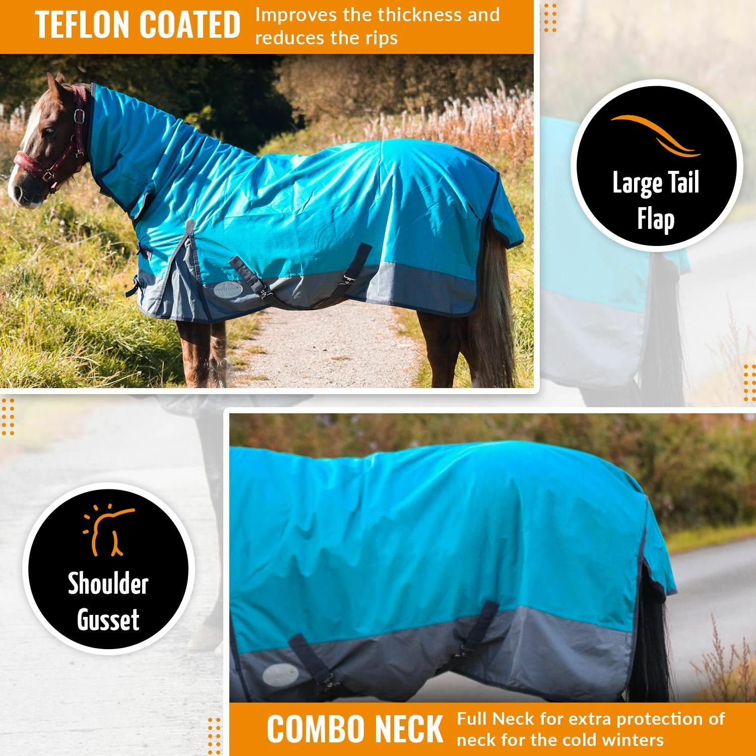 1200D Lightweight Turnout Horse Rug Waterproof Combo Full Neck Aqua