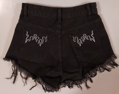 Shein Designer Black Flames Cutoff Denim Shorts Women's Size: XS