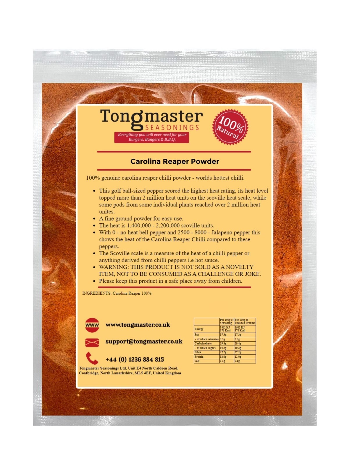 Carolina Reaper Chilli Powder (Worlds Hottest Chilli) - 500g
