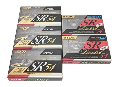 【NEW SEALED x 5】TDK SR & SR Limited 54 Type II High Position Audio Cassette Tape