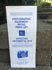 1974 Leica Photographic Equipment Retail Price List