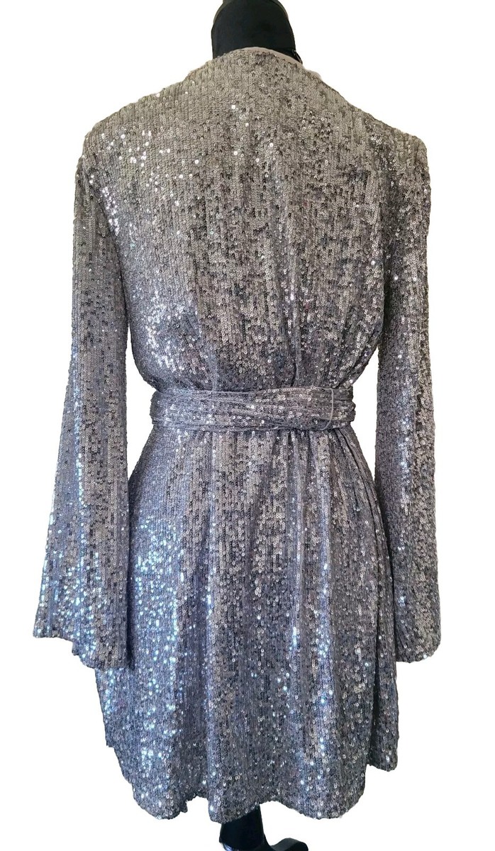 gianni bini silver sequin dress Gianni Bini Women's , Tie Waist Silver Long Sleeve Sequin Dress Size M (NWT)