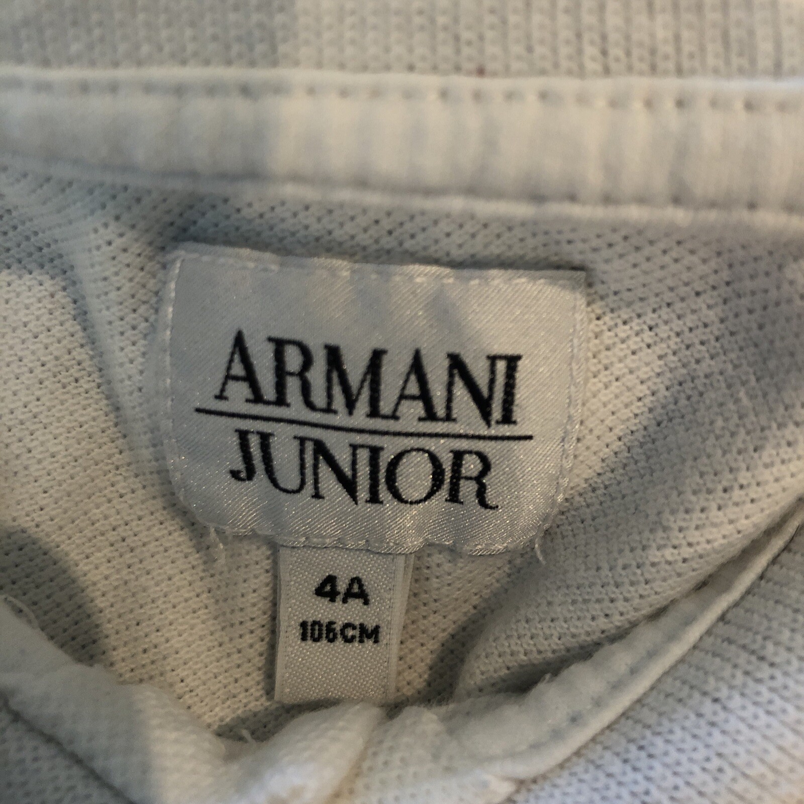 Armani Junior Boys Polo White Shirt, Logo, Size 4/106cm With Dark Blue Logo image 4