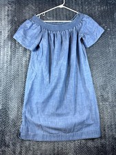 J Crew Shift Dress Womens 2 Blue Cotton Off The Shoulder Chambray Beach Smocked