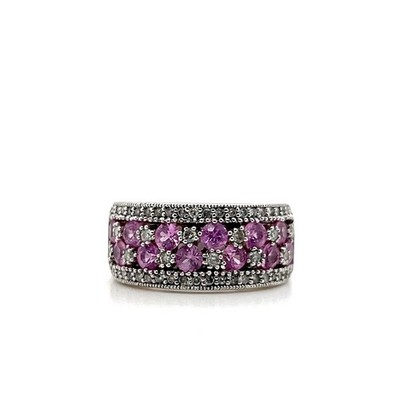 Effy Contemporary Cocktailband 1,60 Karat rosa Saphir Diamant 14 Karat Weißgold