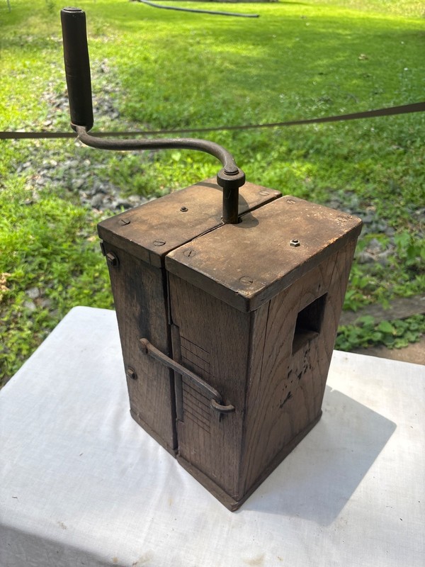 Antique Tobacco shredder grinder primitive hand cranked wooden iron chopper