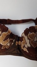 Aubade pleated chiffon and lace bra and panty set Coffee tones Tap panty 36B L