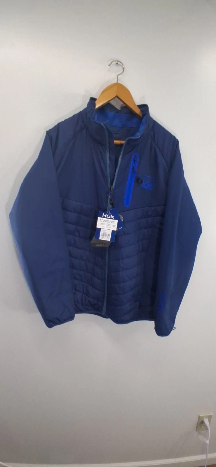 HUK Mens Medium Icon X Puffy Wind Water Resistant Jacket Coat NWT Blue Fishing