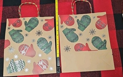 Two Count Christmas Gift Bag Mittens And Snowflakes Foil Embossed