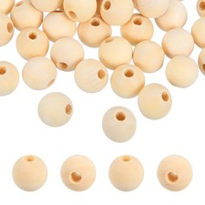 200pcs 14mm Beige Natural Wood Beads with 4mm Hole Round Wooden Spacer Ball
