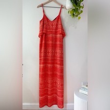 Sanctuary Maxi Dress Small Red Boho Tiered Overlay Sleeveless Summer Beach