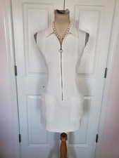 Chic White Sleeveless Zip Front Dress~ Tailored & Timeless (Size S)