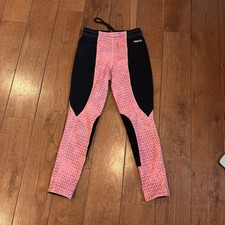 Girls Kerrits Pull On Breeches Jodhpurs Black Pink Print 19" Made in USA sz XS