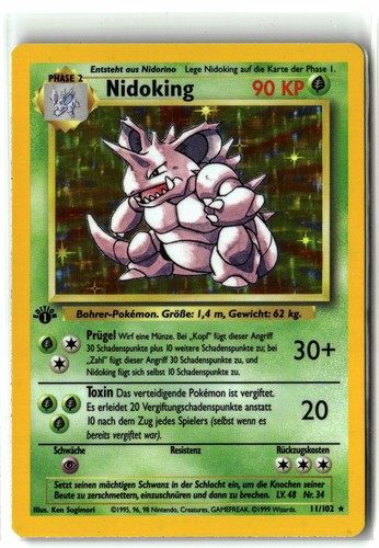 1999 Nidoking GERMAN 11/102 Base Set 1st Edition Rare Holo Pokemon NM Read Desc.