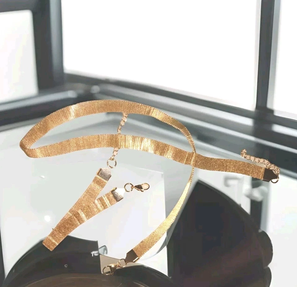 🔥Juego de pulsera ajustable de malla de oro rosa de 7,5" y collar de 20" a juego🔥