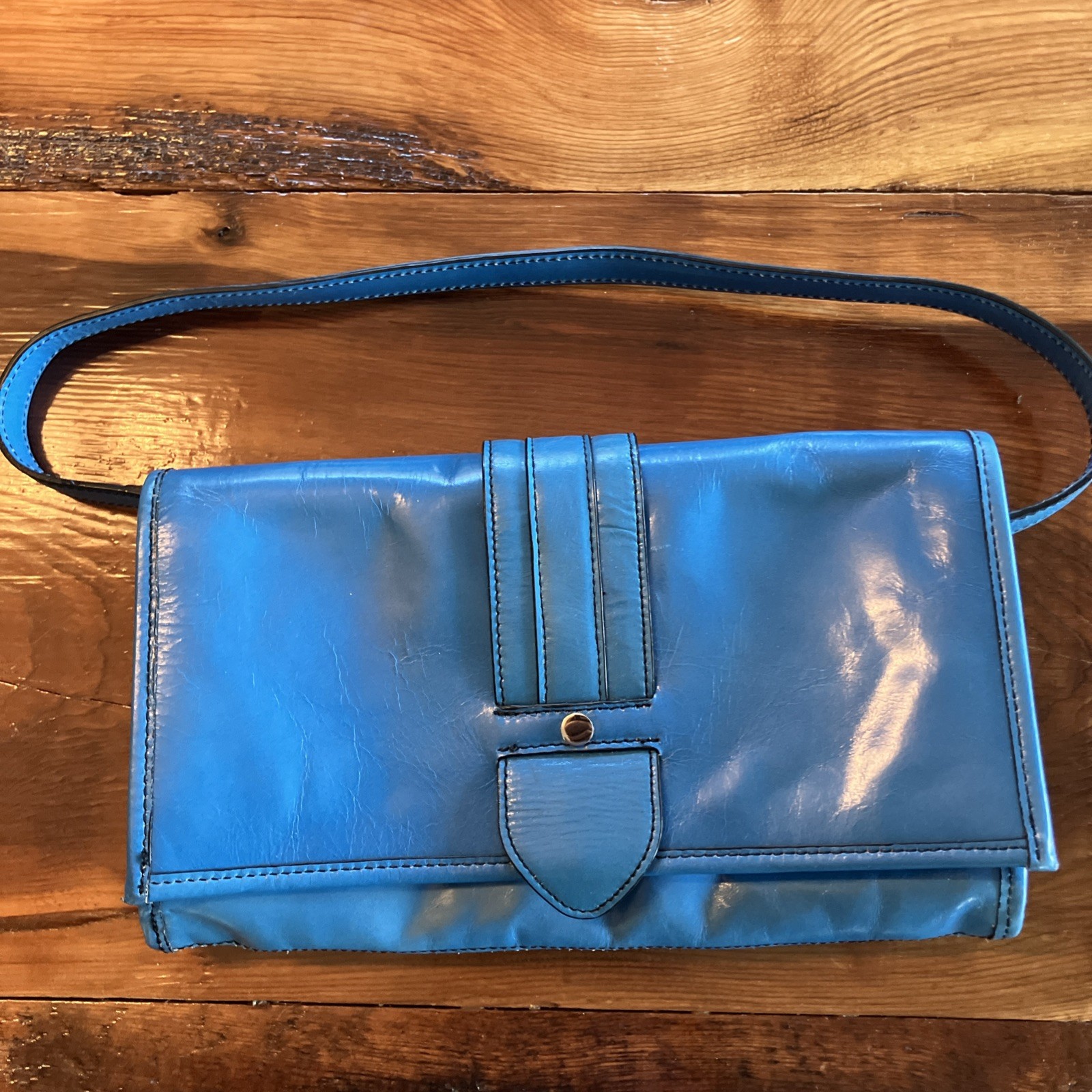 Kate Landry Blue Leather Purse Handbag Shoulder Bag Tote Vintage Style