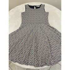 LOFT Floral Fit & Flare Skater Dress Womens M Navy Ivory Sleeveless