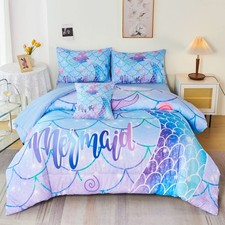 6Pcs Mermaid Tail Comforter Set for Girls, Mermaid Fish Scale Bed in a Bag Tw...