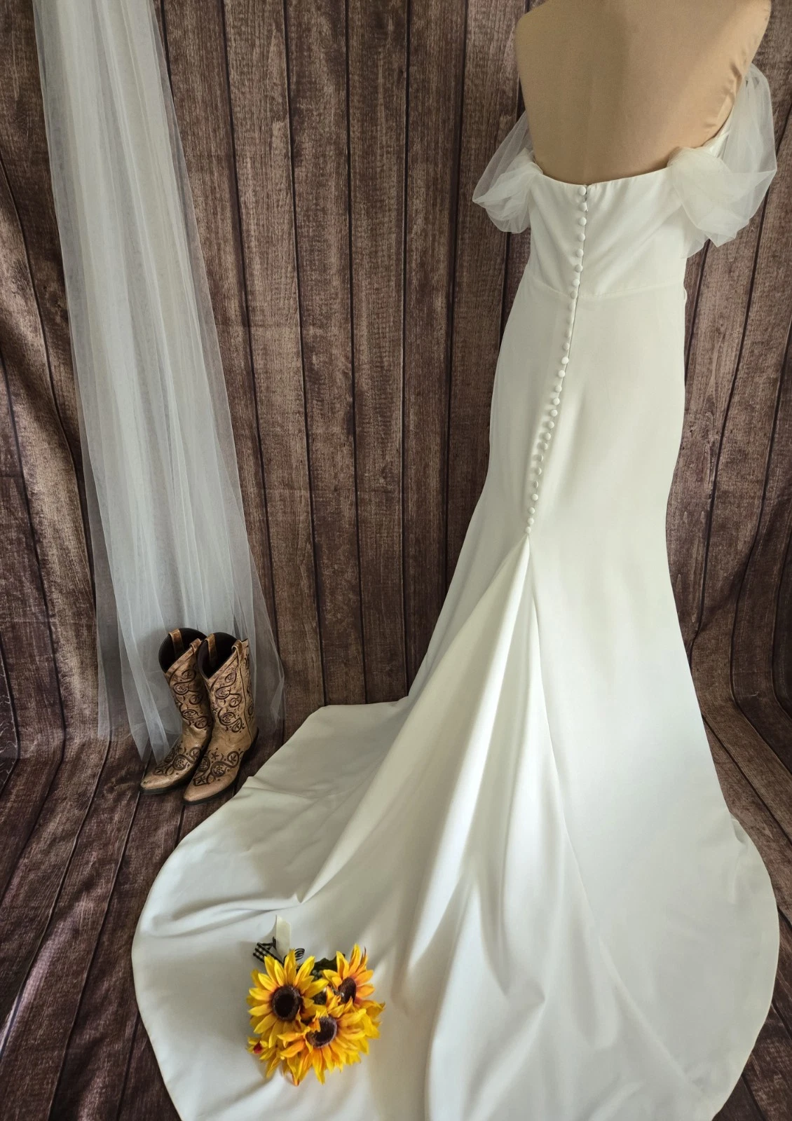 OFF WHITE Abito da sposa made in USA bianco sporco treno taglia L