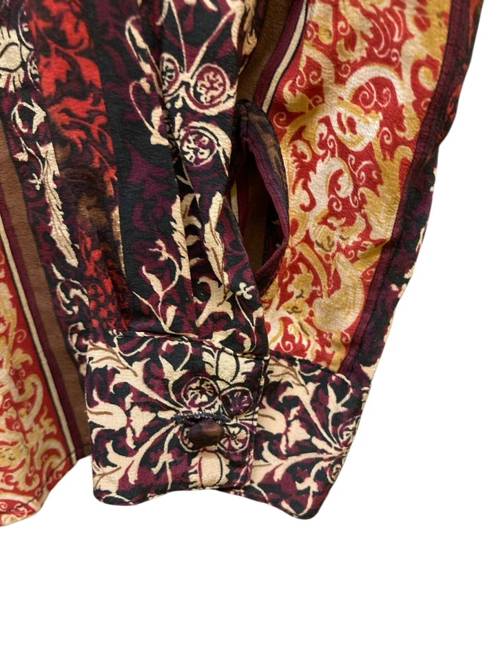 Blusa vintage Lord & Taylor talla 16 marrón floral a rayas hombreras Foto 2 de 3