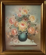 Ölbild Stillleben mit Blumen E. Green signiert 61,6 x 51,8 cm Antik Stil