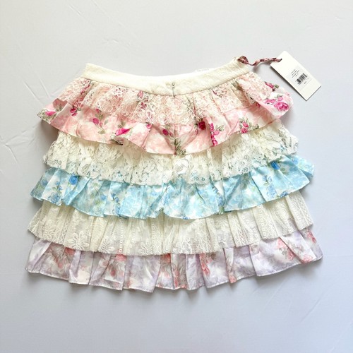 NUEVA Minifalda Love Shack Elegante Para Mujer Cremallera Lateral En Niveles Floral Melrita Rosa Talla 0 - Imagen 6 de 15