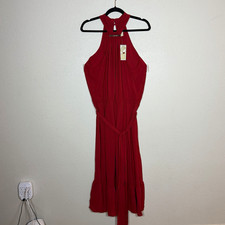 NWT Michael Kors XXL Red Halter Sleeveless Midi A-Line Dress Belted Romantic