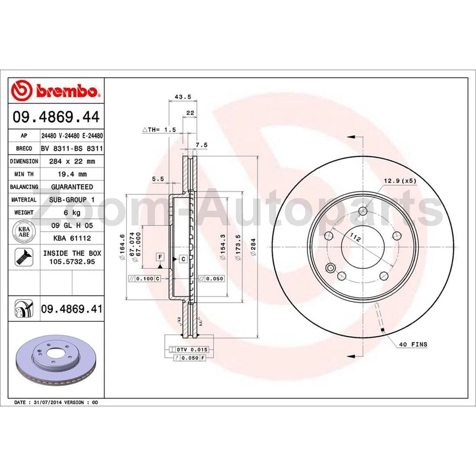 Rotores de freno delanteros Brembo OE y pastillas de freno para Mercedes-Benz C220 1994 1995 1996 Foto 2 de 4