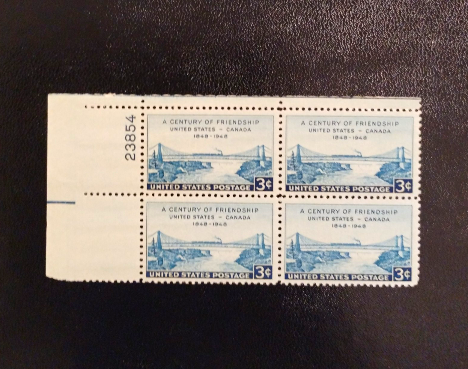 United States Century of Friendship 3¢ Blue Plate Block of 4 MNH 1948 #23854