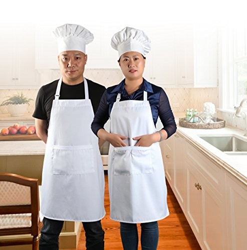Chef Apron and Hat for Men and Women, Machine 1 Set White Apron and Hat - Picture 3 of 6