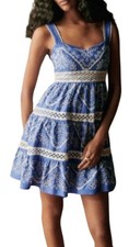 SézaneBlue White Embroidered Boho Mini Dress Women’s 42 EU / US 10 Sleeveless