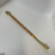 20.5" Vintage Style Shoehorn Hand Back Scratcher Faux Bamboo Green Plastic