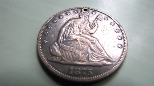 1875 Seated Liberty Half Dollar Extra Fine Detail holed Very Nice Old Silver