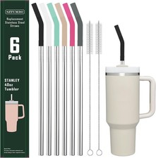 6 Pack 12 Inch Reusable Metal Stainless Steel Straight Straw,with 6Silic