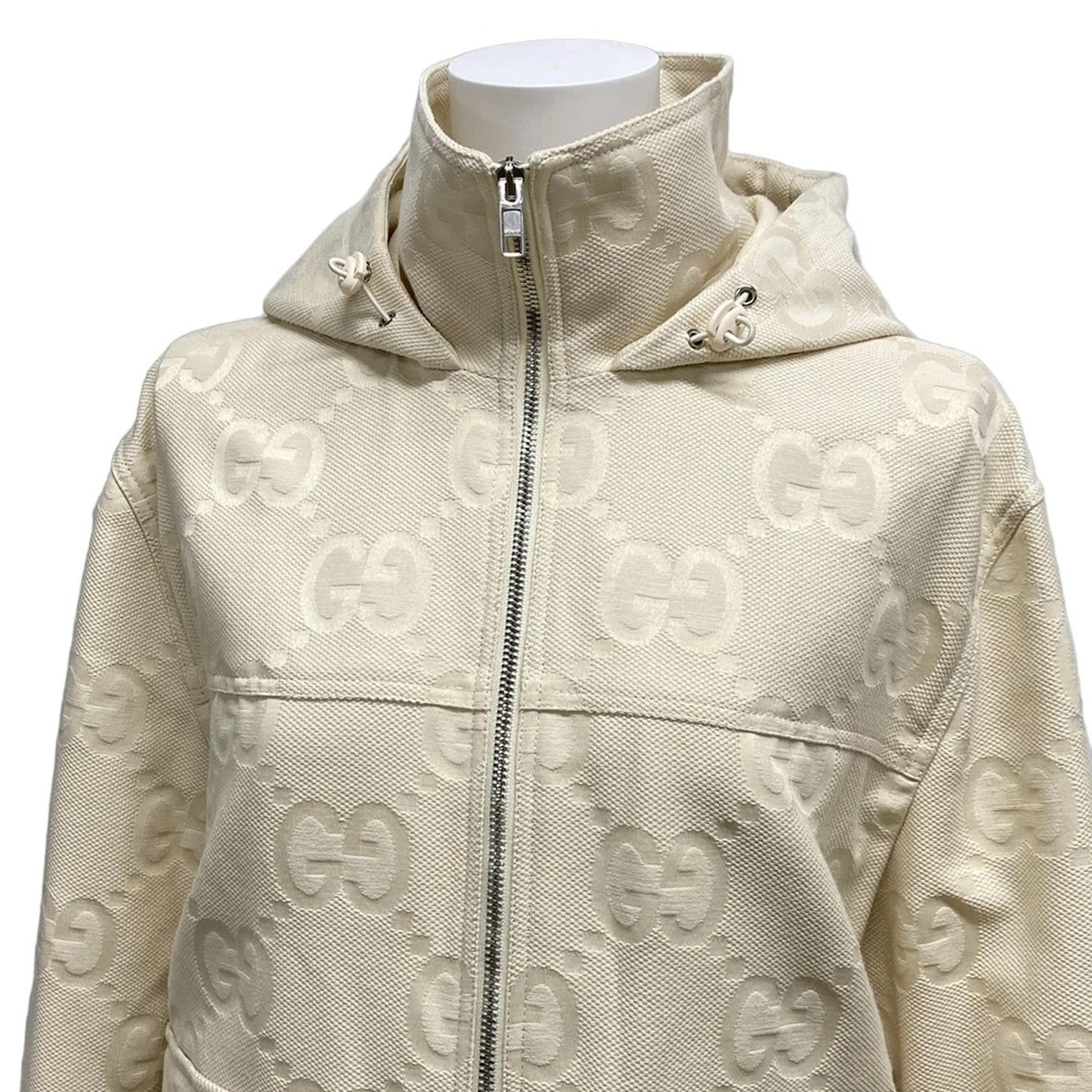 Giacca imbottita in tela Gucci Jumbo GG originale 691756 ZAIDI beige giacca leggera