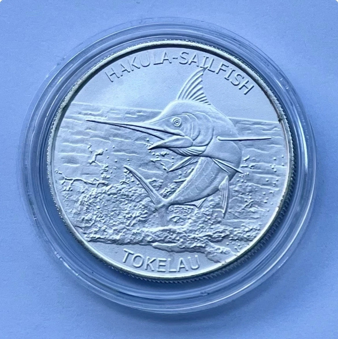 🪙 Tokelau 2016 – Plata 1 oz .999 – Hakula Sailfish (Pez Vela) S/C - En Cápsula