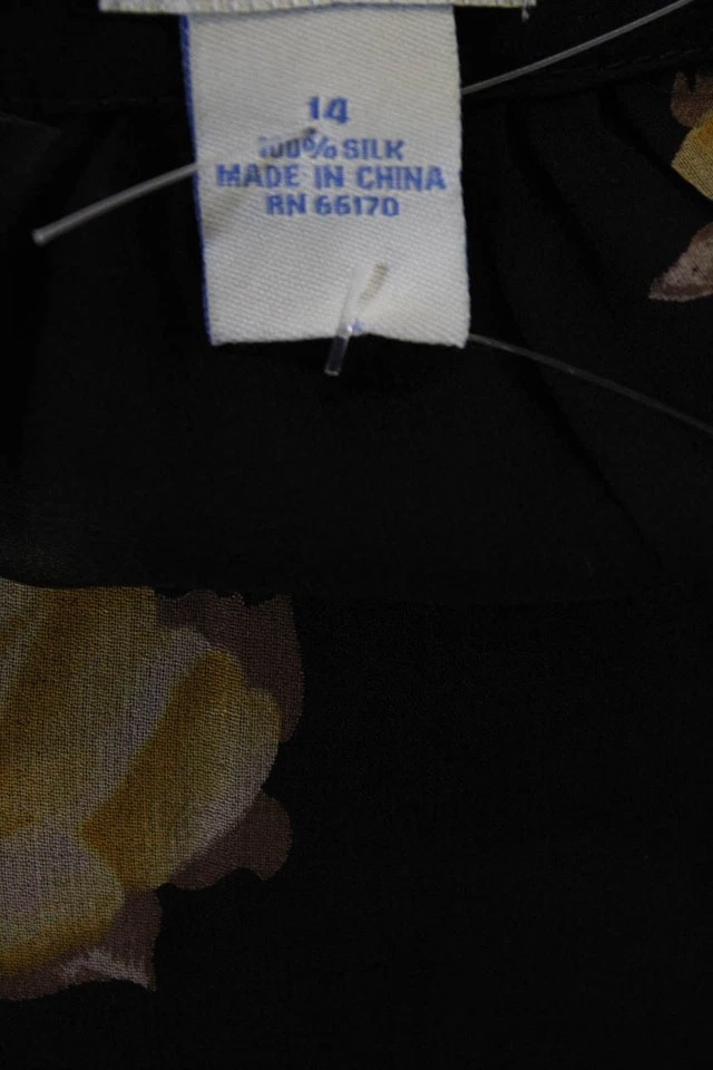 Blusa Odille Anthropologie Mujer Seda Estampado Floral Cuello en V Negra Amarilla Talla 14 Foto 4 de 4