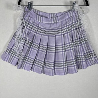Coquette Reworked Lavender White Plaid Mini Skirt Size M