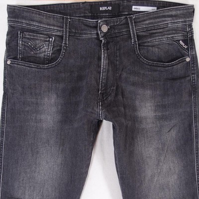 Herrens Replay M914 ANBASS Slim Tapered Elasthan Grau Jeans W34 L30