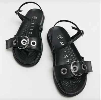 Free People E8 Miista Silba Eyelet Sandals Black Leather Flatform 38/ 7.5-8 NEW