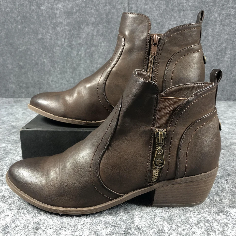 Guess Booties Women's Size 9 M Brown Ankle Side Zip Block Heel Western Shoes - Image 3 of 4