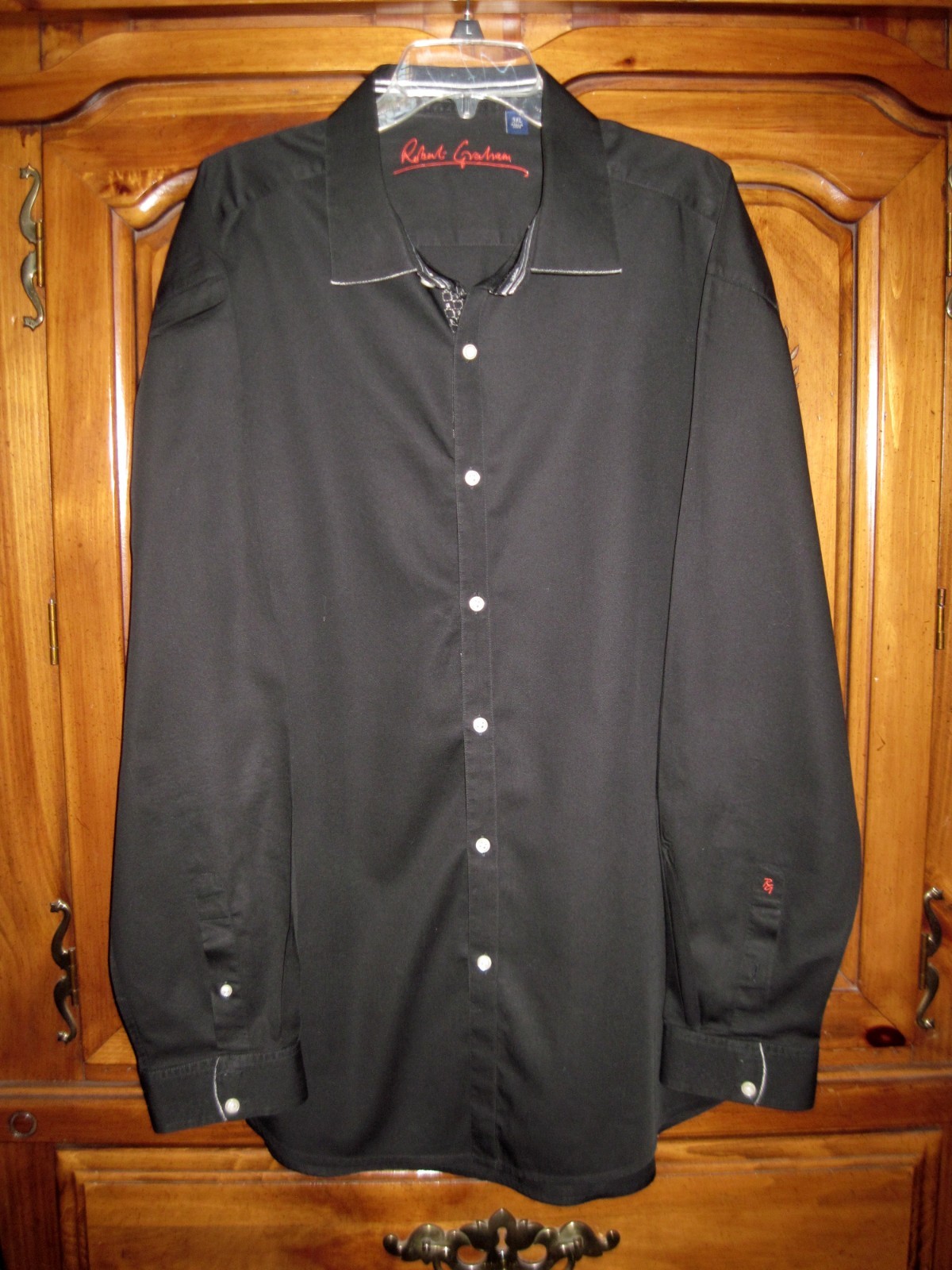 ROBERT GRAHAM Solid Black Silver Trim Cotton Flip… - image 2